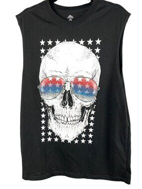 Way To Celebrate Patriotic Sleeveless Skull Graphic Mens Tank Top Black L 100% C